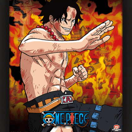 Cuadro 3D de Luffy D. Monkey y Portgas D. Ace con llamas de fondo – One Piece